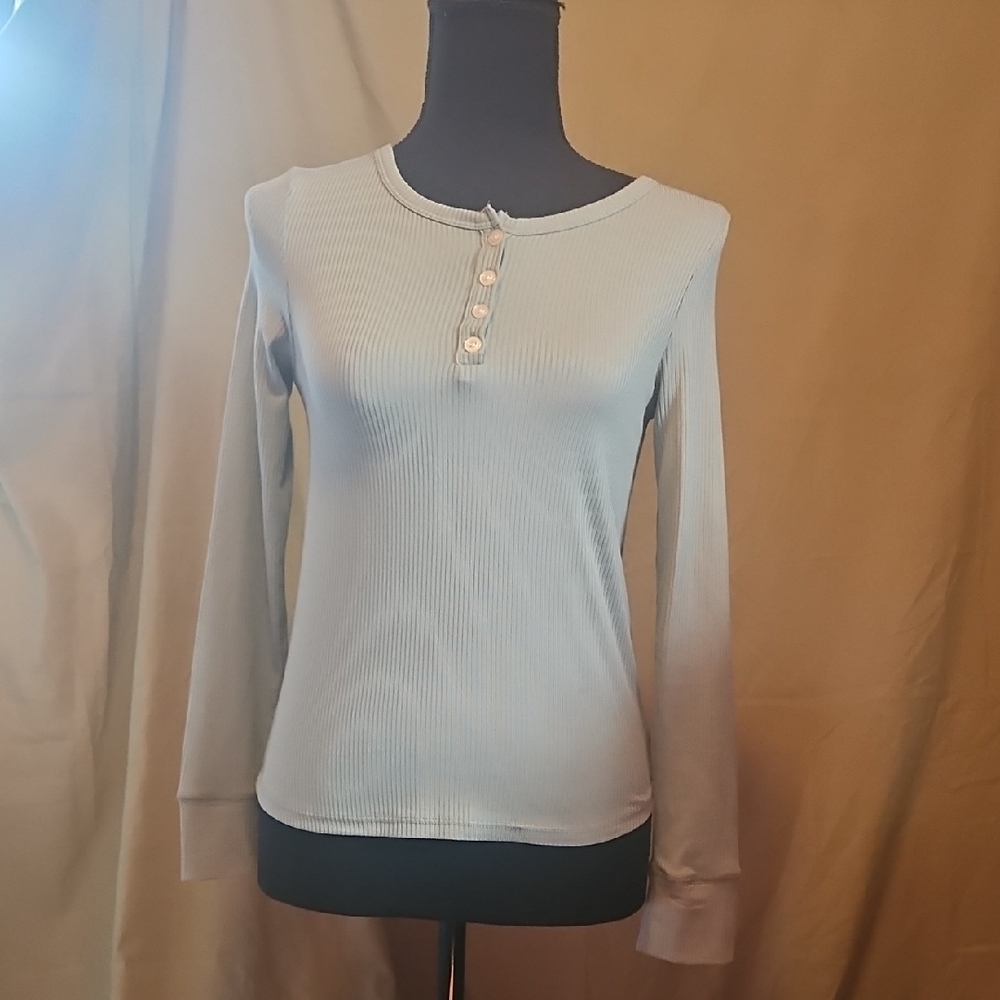 Planet Gold Green Long Sleeve Polo Blouse